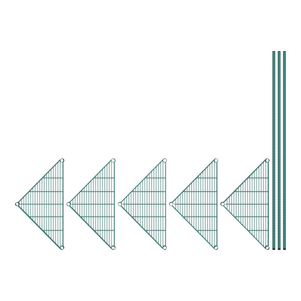 A green metal wire grid with a triangle design.