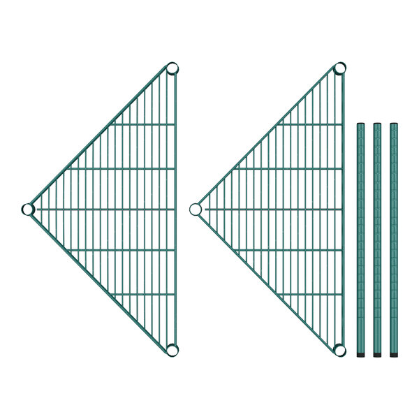 A Regency green wire shelving kit with two shelves and posts.