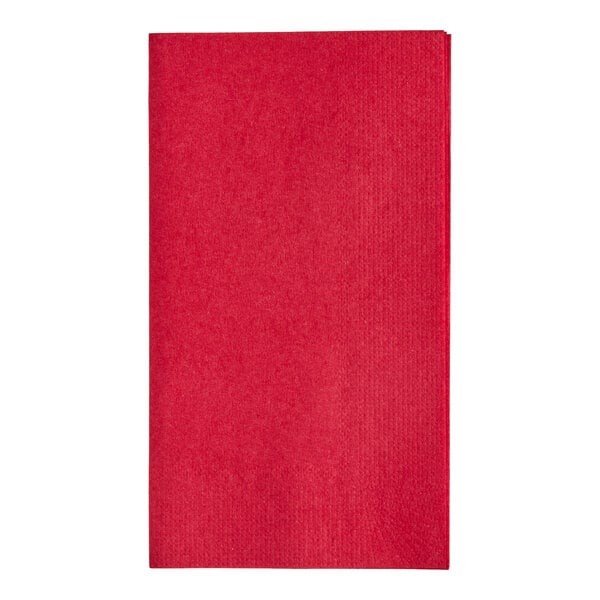 A red 2-ply paper dinner napkin.