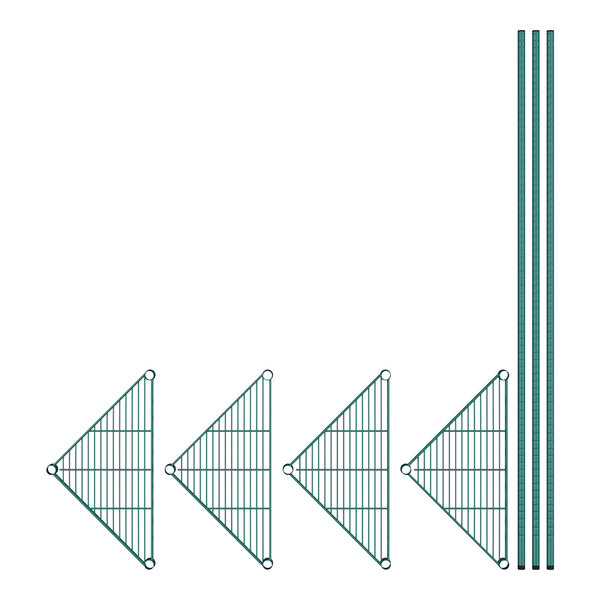 A green metal grid triangle with 4 green metal bars.