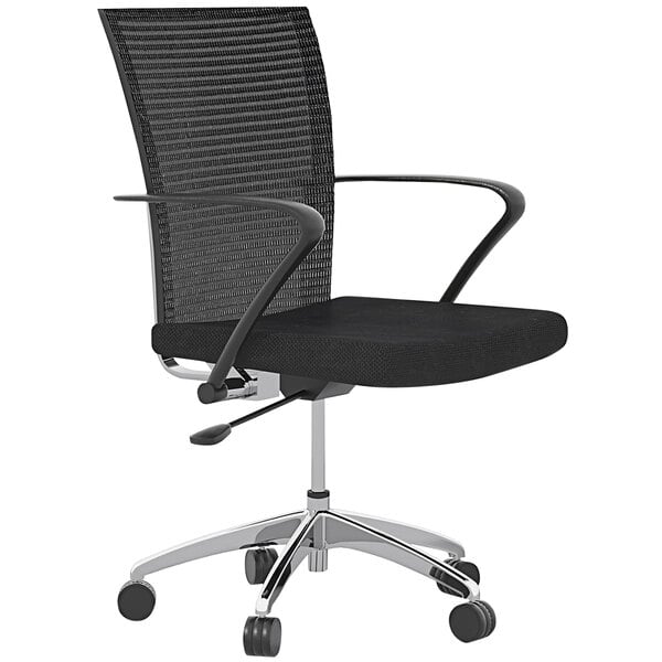 a black office chair with wheels