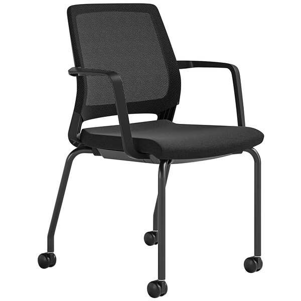 a black office chair with black armrests