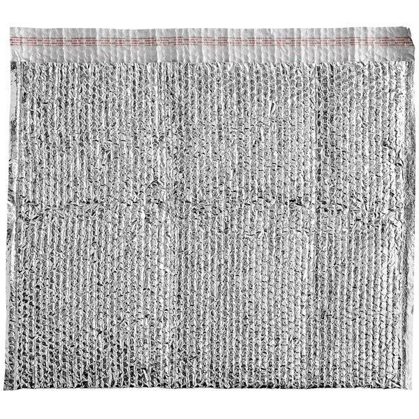 A close up of a Lavex insulated foil bubble mailer with a red stripe.