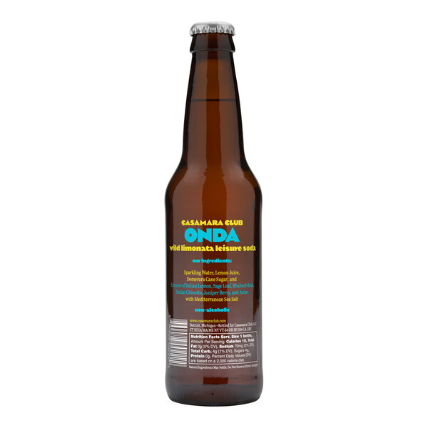 A brown Casamara Club Onda Wild Limonata soda bottle with a white cap and label.