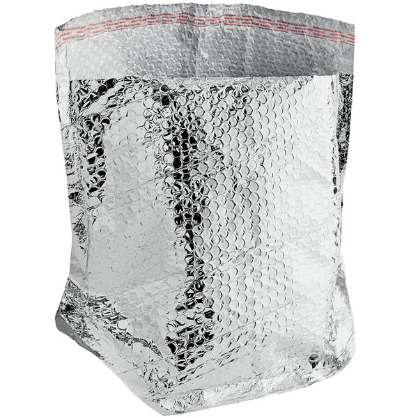 A silver foil bag with a red stripe.