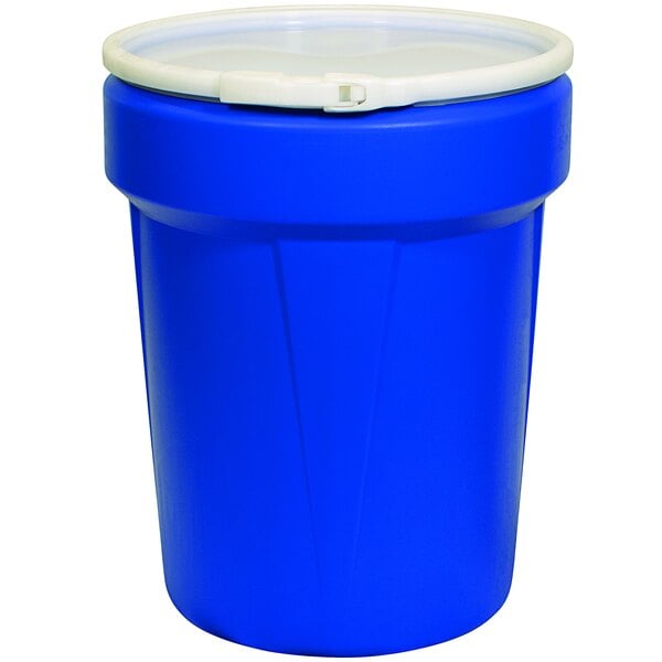 a blue plastic container with a white lid