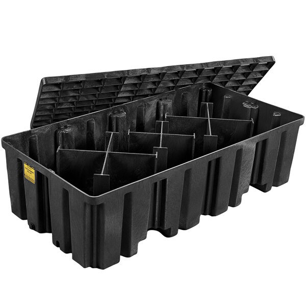 A black plastic Eagle Manufacturing drum pallet.