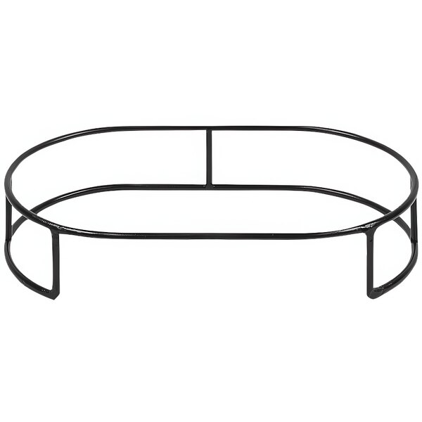 A black metal Cal-Mil display stand with a curved top.