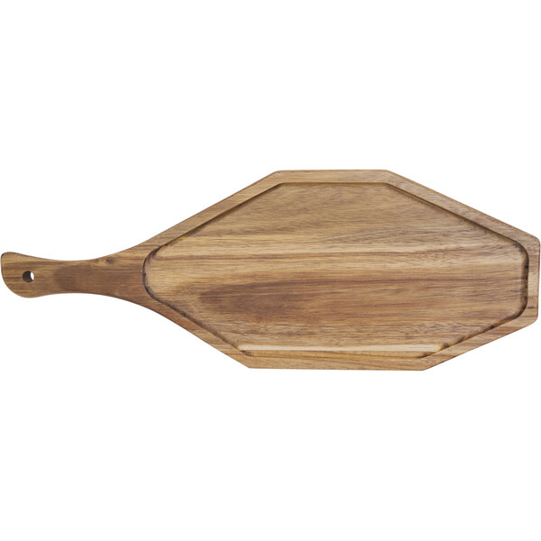 a wooden cutting board with a handle