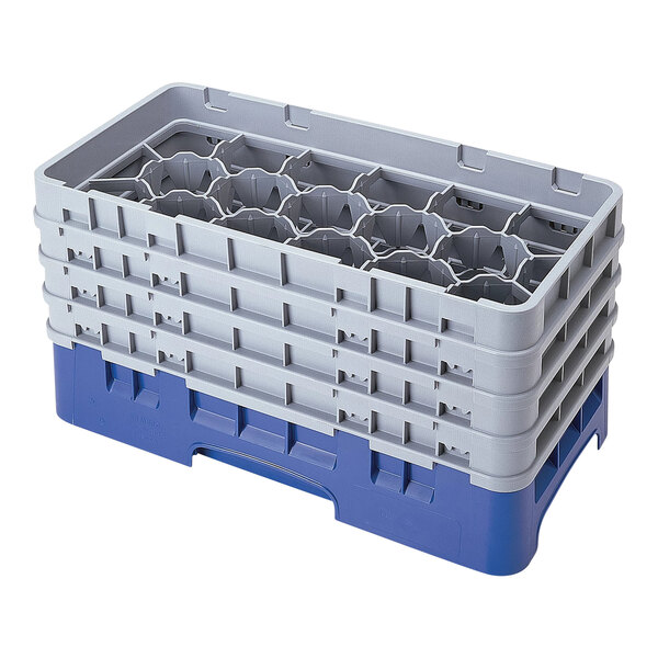 A navy blue plastic rack with 17 compartments and 4 extenders.