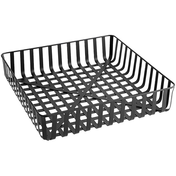A black iron powder-coated square basket with a grid pattern.