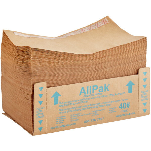 A stack of Ranpak void fill paper on a white background.