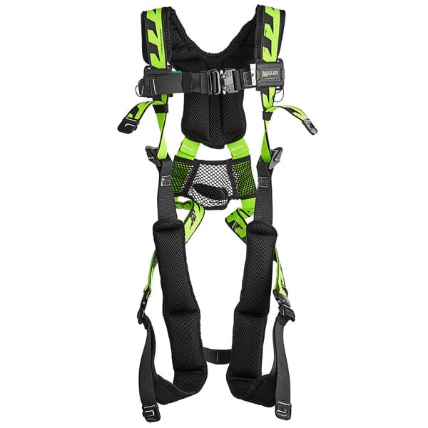 A green and black Honeywell Miller AirCore full-body harness.