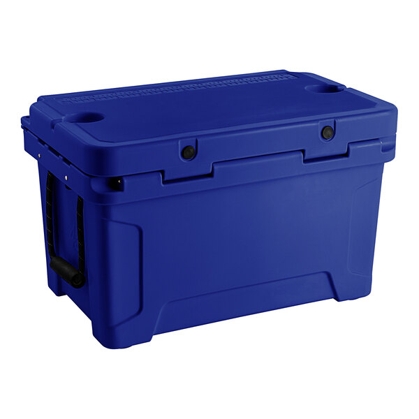 A navy blue CaterGator outdoor cooler with a handle.