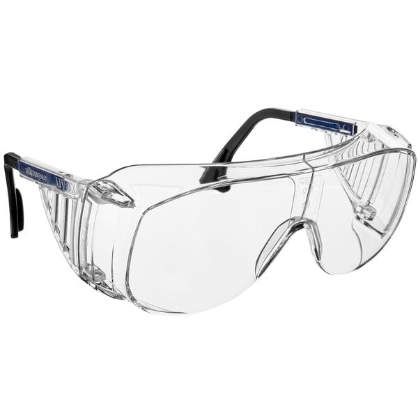 Honeywell Ultra-Spec OTG safety glasses with clear lenses and blue trim.