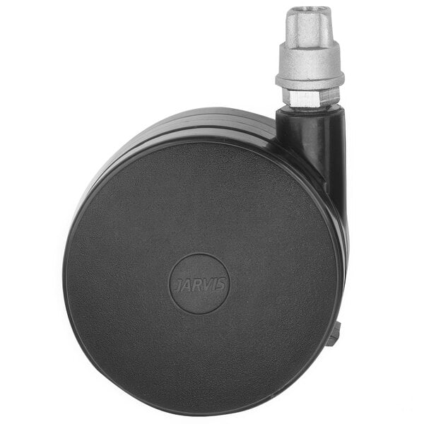 A black circular Metro swivel stem caster with a silver metal connector.