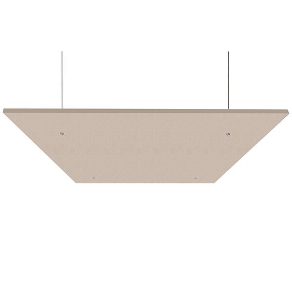 A beige rectangular Versare SoundSorb acoustic panel hanging from a ceiling.