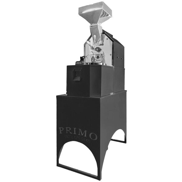 A Primo RANGER-Xr5 coffee roaster with a silver object inside.