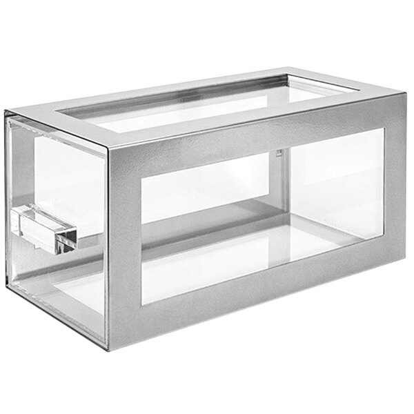 a clear glass box with a handle