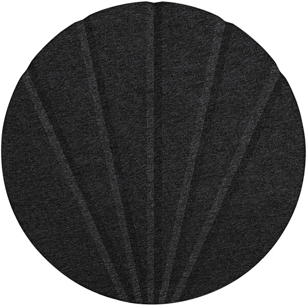 A black Versare SoundSorb beveled wall-mounted acoustic fan circle with lines on it.