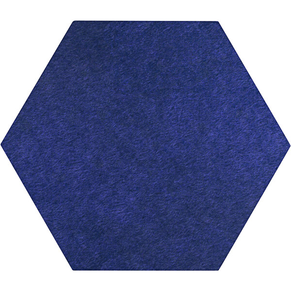 A blue hexagon shaped wall-mounted acoustic panel.