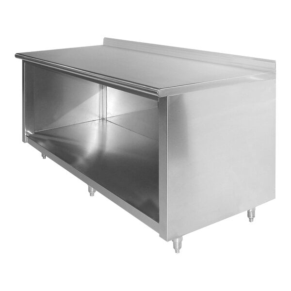 Advance Tabco EK-SS-247 24" x 84" 14 Gauge Open Front Cabinet Base Work Table with 5" Backsplash