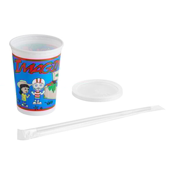 Royal Paper 12 oz. Imagination Print Kid's Cup with Lid and Straw - 250/Case
