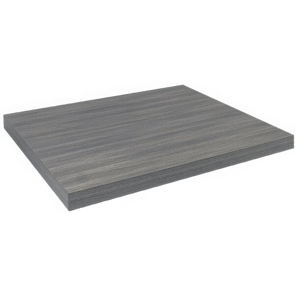 A square American Tables & Seating light gray faux wood laminate table top.