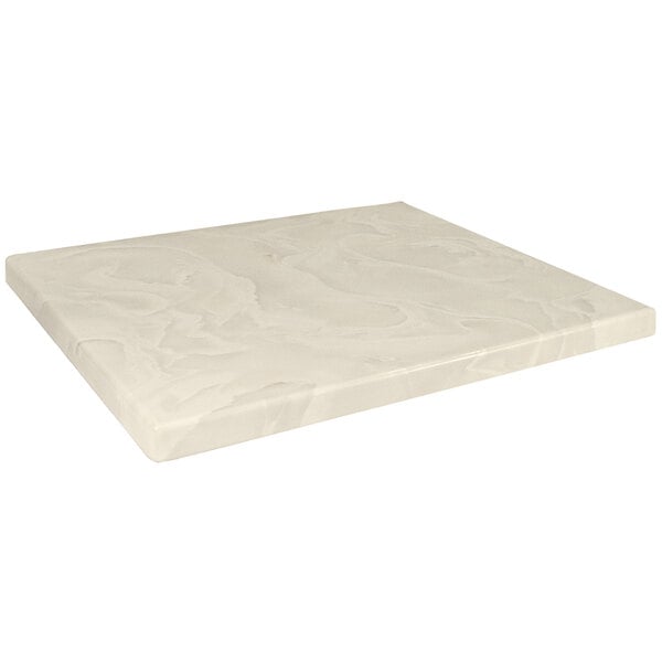 An American Tables & Seating white faux marble square table top.