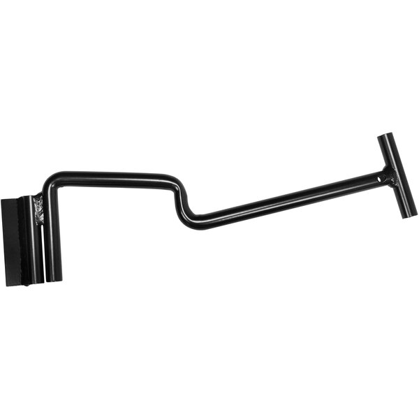 A black metal rod with a black handle.