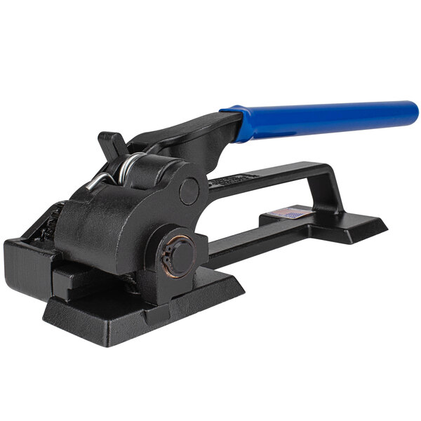 A close up of a black and blue Lavex Standard Feedwheel Tensioner.