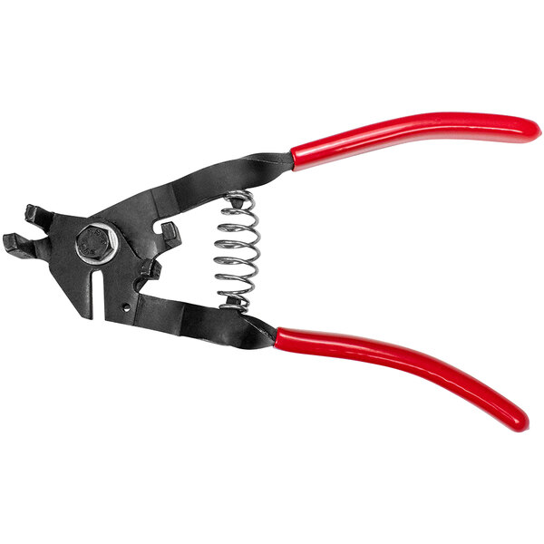 A pair of Lavex black and red poly buckle tensioners.