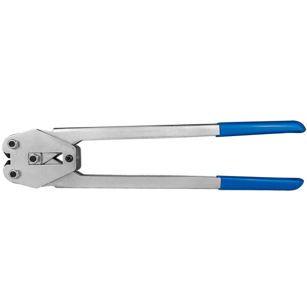 Lavex Economy Front Action Sealer for 5/8" Strap Width with blue handles.