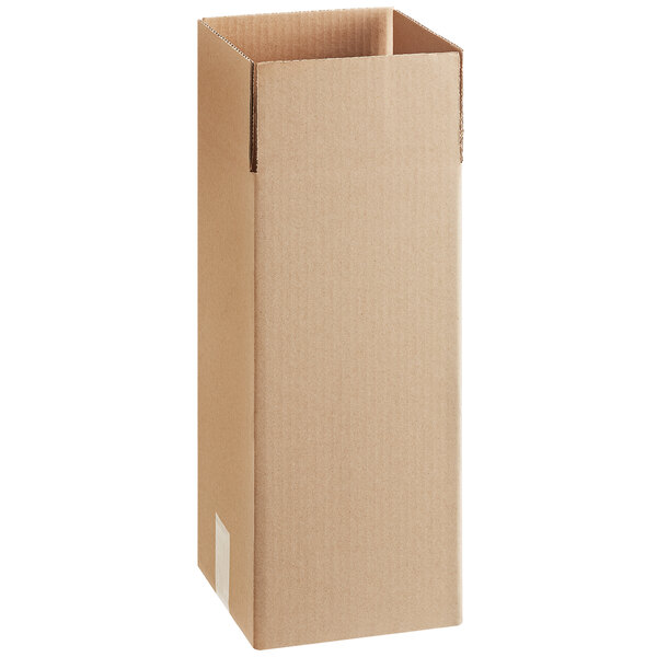 A brown cardboard box with a white label.