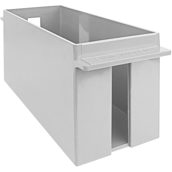 A gray rectangular plastic coin tray with two doors.