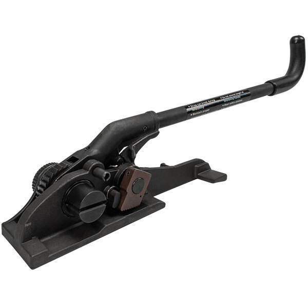 A black machine with a long handle and a black and white hand grip.