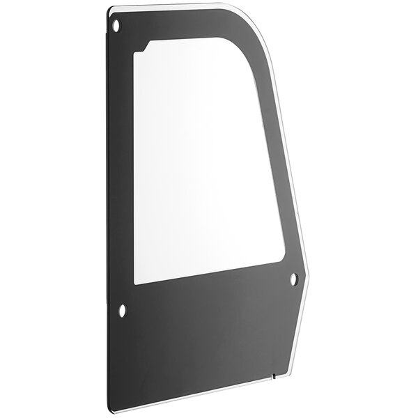 An Avantco black glass door panel with a window.