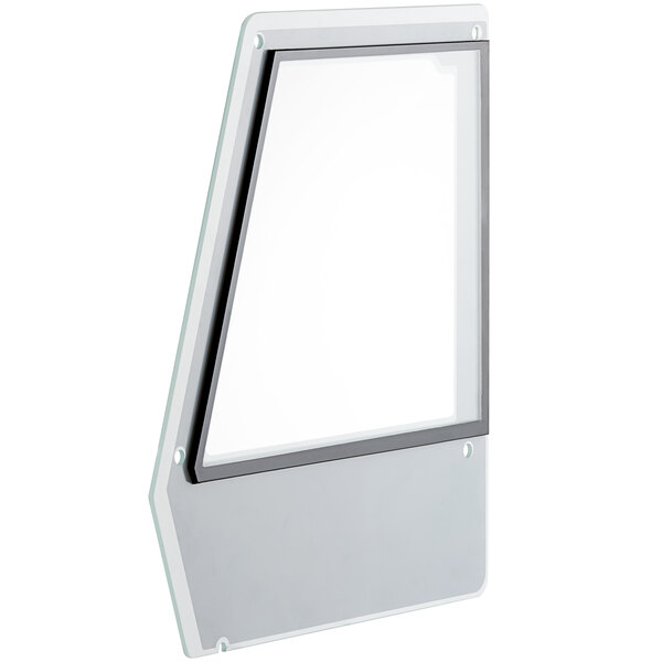 The left glass window for a White Avantco refrigeration cabinet.