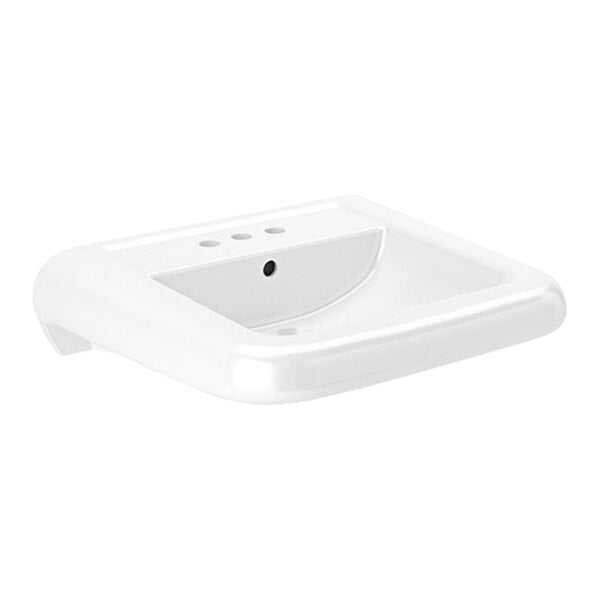 A white Sloan wall mounted lavatory with 3 holes.