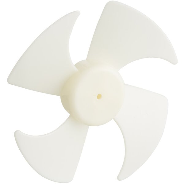 A white fan blade with a white center and a hole in the center.