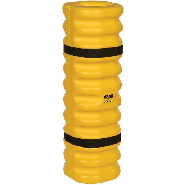 A yellow cylinder with black bands.