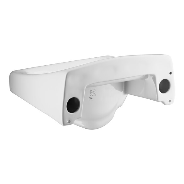 A white vitreous china wall mounted lavatory with 4" centerset.