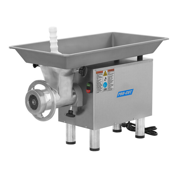 A ProCut #22 electric meat grinder with a white tub and black handle.