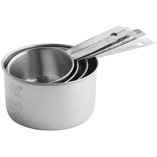 A stack of Tablecraft metal measuring cups.