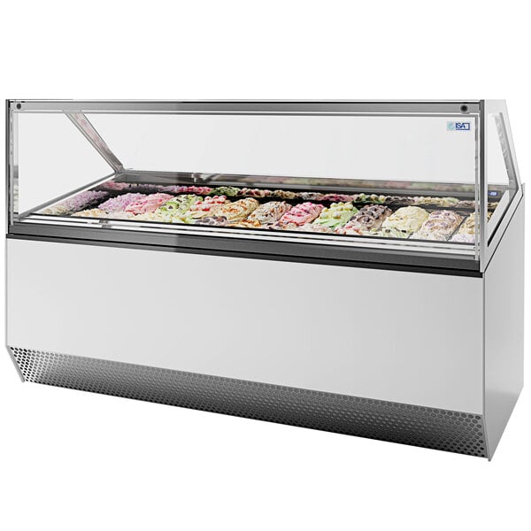 An ISA Millennium gelato freezer with ice cream inside.