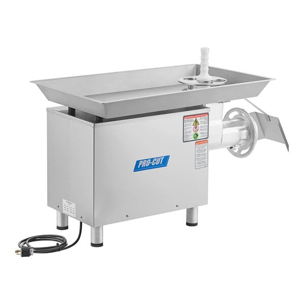 A ProCut #32 electric meat grinder with a stainless steel plate.