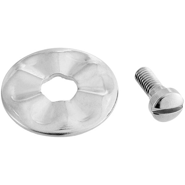 A close-up of a silver Hamilton Beach butterfly agitator screw.