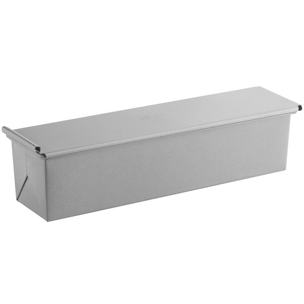 A white rectangular metal container with a lid.