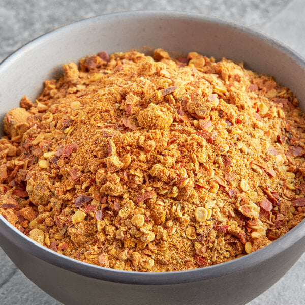 A bowl of ground flakes with Regal Sweet and Spicy Jerky Seasoning.