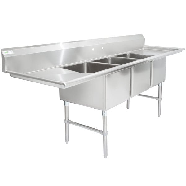 Regency 106 16 Gauge Stainless Steel Three Compartment Commercial Sink With 2 Drainboards 18 X 24 X 14 Bowls